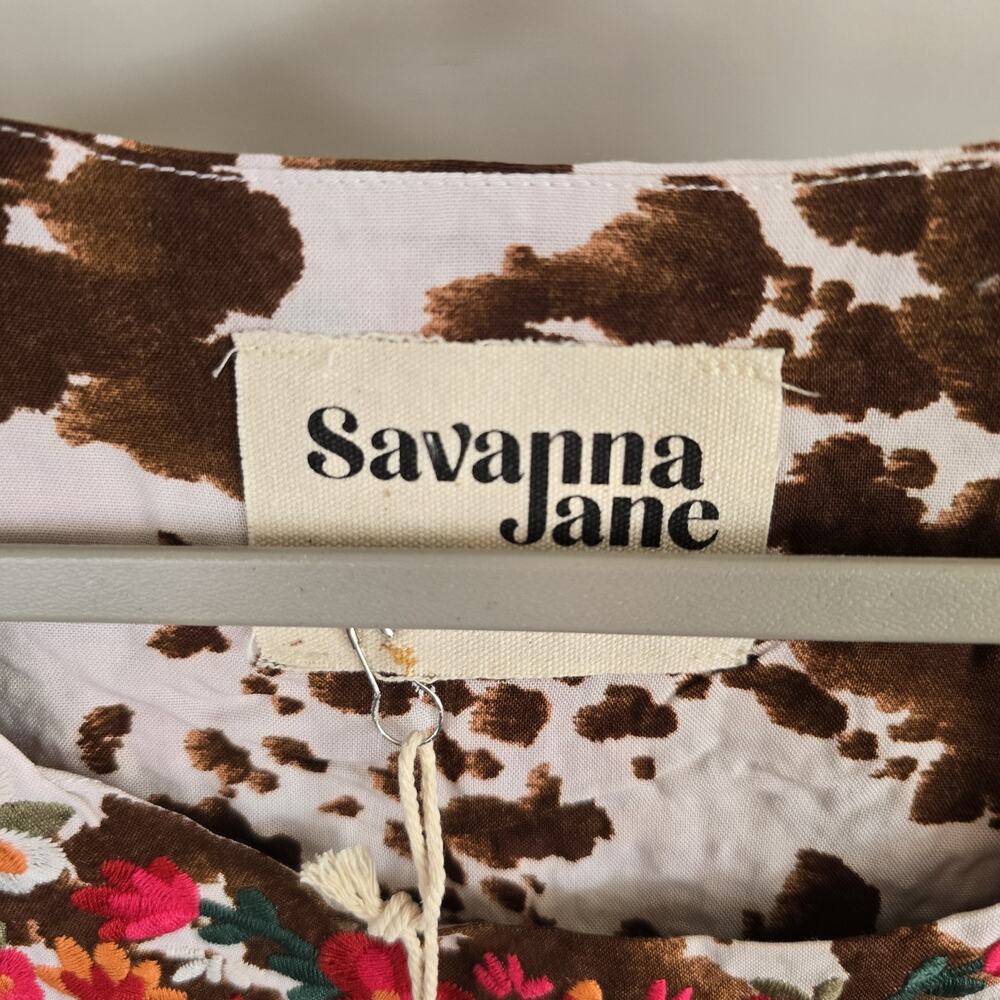 Savanna Jane White and Brown Floral Embroidered Peasant Blouse - Picture 9 of 12